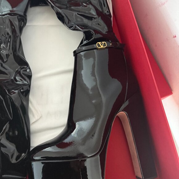 NWT Valentino Garavani 155 Tan-Go Tall Boots Over The Knee Patent Leather Sz 41 - Picture 5 of 9